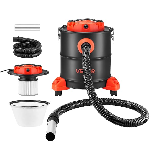 VEVOR 5.3 gallon ash vacuum with casters for fireplace cleaning