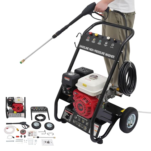 BTGSHYNM 7 hp petrol pressure washer with five nozzles, product photograph