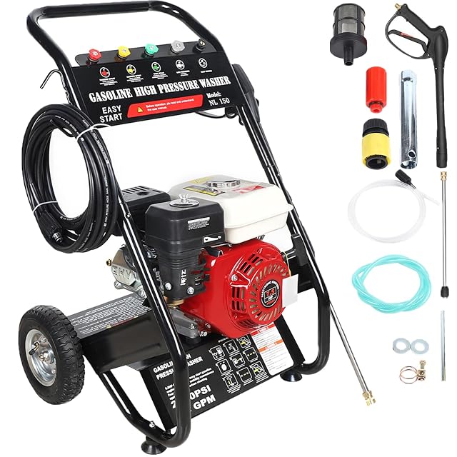 CHERIKIU 7.5 hp petrol pressure washer with five nozzles, product photograph