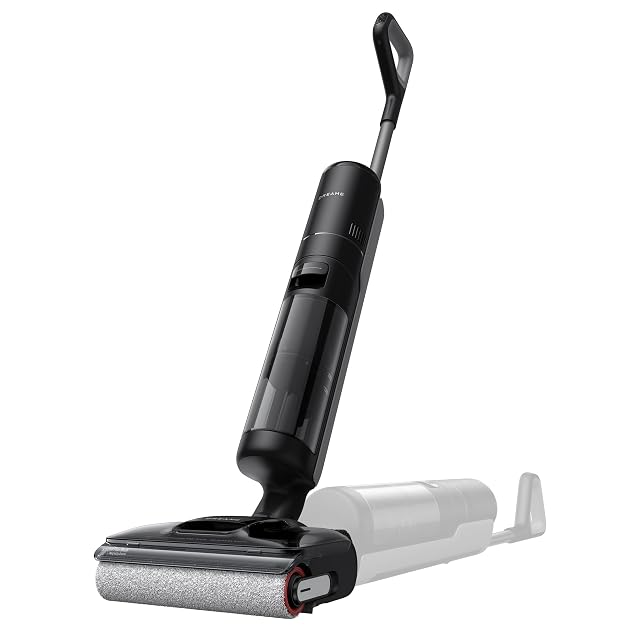 Dreame H12 Pro FlexReach cordless floor washer lying flat under furniture, product photograph