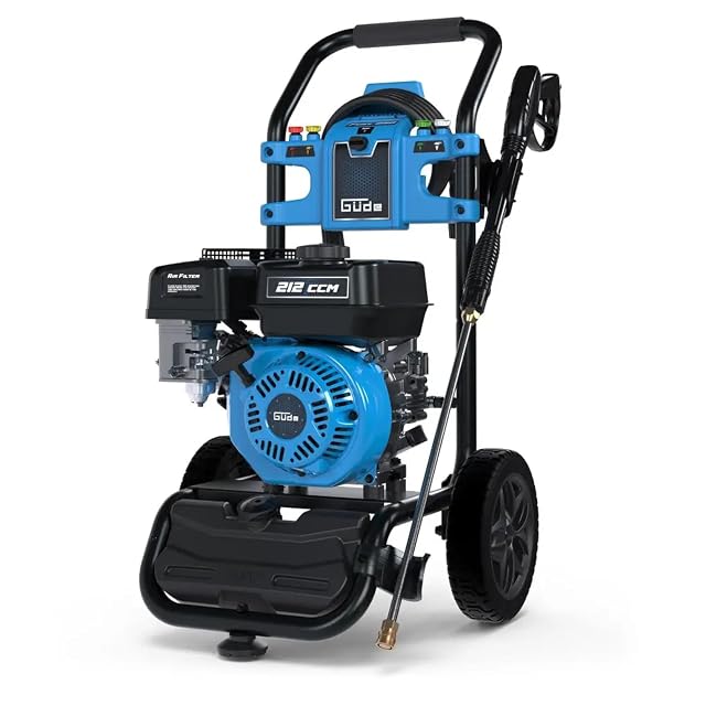 Güde Fuel 250 petrol pressure washer with four-stroke engine and 9 m hose, product photograph