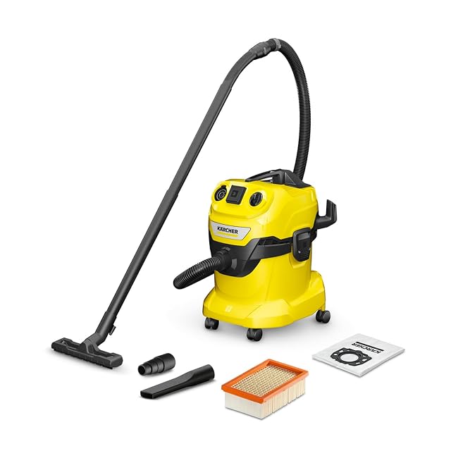 Kärcher WD 4 P V wet and dry vacuum with power take-off socket and clip floor nozzle, product photograph