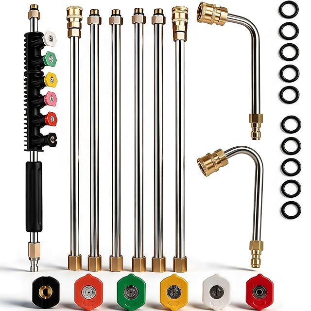 Selkie 120 inch stainless steel pressure washer extension wand with curved gutter rods