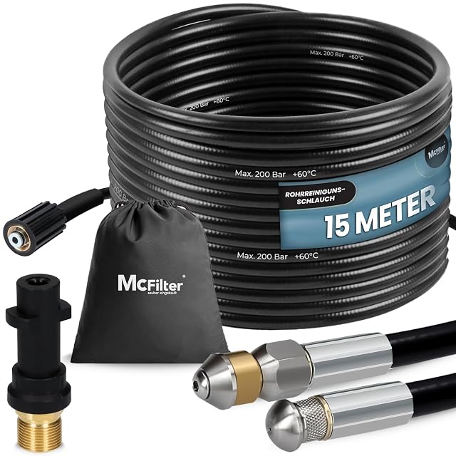 McFilter 15 metre drain cleaning hose set for pressure washers, product photograph
