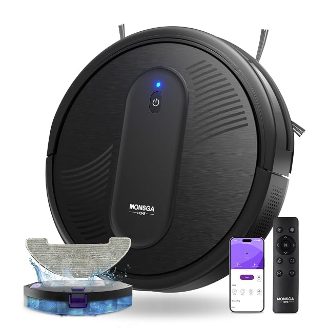 MONSGA 3-in-1 robot vacuum mop with two side brushes, product photograph