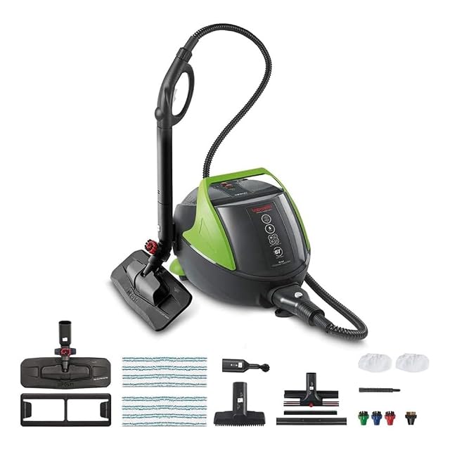 Polti Vaporetto Pro 95 Turbo Flexi steam cleaner with boiler and Vaporflexi floor head, product photograph