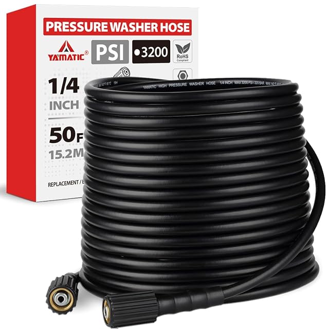 YAMATIC 50 foot quarter inch pressure washer hose with M22 14mm brass female fittings