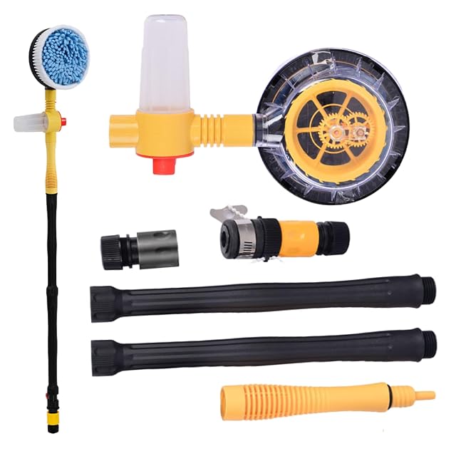 KUJOBUY rotating car wash brush with soap dispenser and garden hose attachment