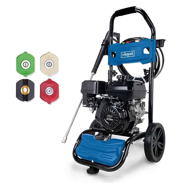 Scheppach HCP5000 petrol pressure washer with four-stroke engine and 9.2 m hose, product photograph
