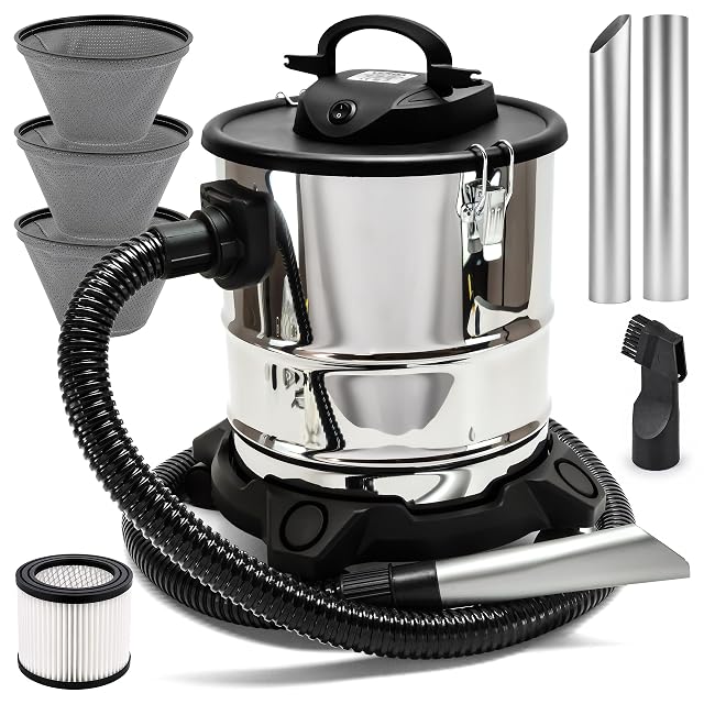 Sellnet SN 121 ash vacuum with 20 litre metal container and dual filter system, product photograph