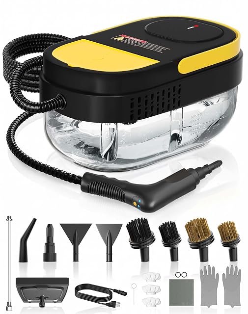 Gautye steam cleaner with 3 level adjustable handle and 15 accessories