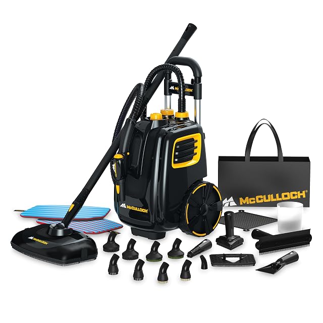 McCulloch MC1385 canister steam cleaner for grout and tile with 23 accessories