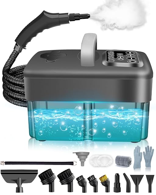 Mecmic handheld steam cleaner with 1600ml tank and 18 accessories