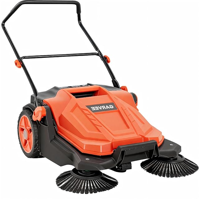 Garvee hand push floor sweeper 25.6 inch non-electric with 5.25 gallon bag