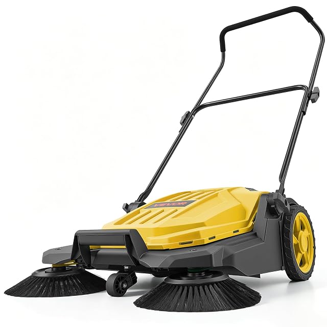 VEVOR walk-behind hand push floor sweeper in yellow with folding handle