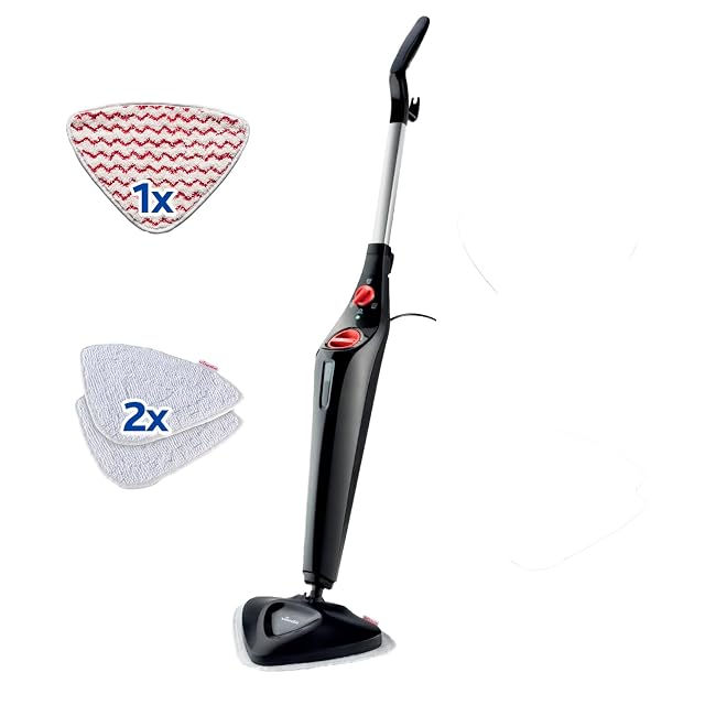 Vileda Steam Plus steam mop with triangular head, PowerPad and microfibre pads, product photograph