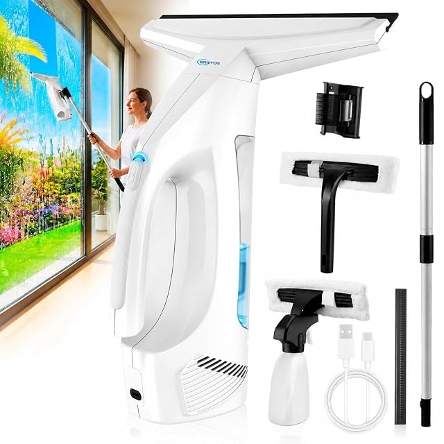 GARYOG electric window vacuum cleaner with two squeegees and extendable pole