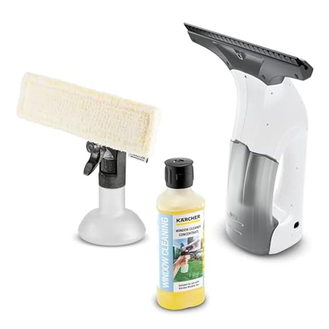 Karcher WV 1 Plus electric window vacuum squeegee with spray bottle and glass cleaner